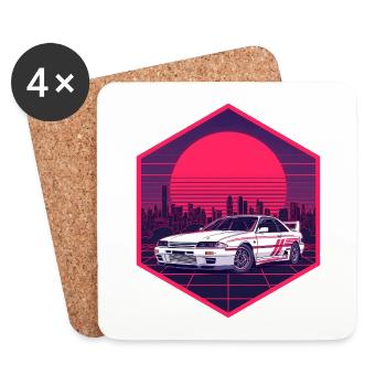 90er Synthwave R32 Racing JDM Neon Hex-Aufkleber - Untersetzer (4er-Set) - Weiß - Vorne