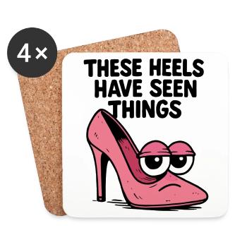 Ces talons ont vu des choses | Talons hauts comiques - Dessous de verre (lot de 4) - blanc - Devant