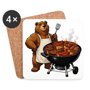 Bear on the Grill – BBQ Master - Coasters (set of 4) - white - Front