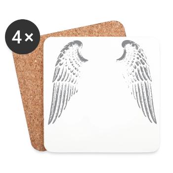 Monogramme gothique avec ailes d’ange - Dessous de verre (lot de 4) - blanc - Devant