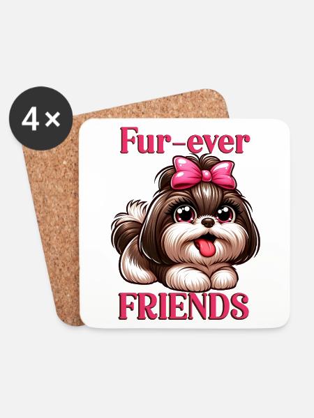 Fur-ever Friends Cute Shih Tzu Girl - Coasters (set of 4) - white