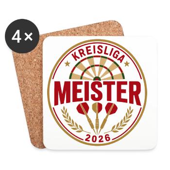 Darts Meister 2026, Kreisliga Sieger Shirt - Untersetzer (4er-Set) - Weiß - Vorne
