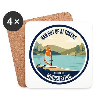 AI Humor - Windsurfing - Coasters (set of 4) - white - Front