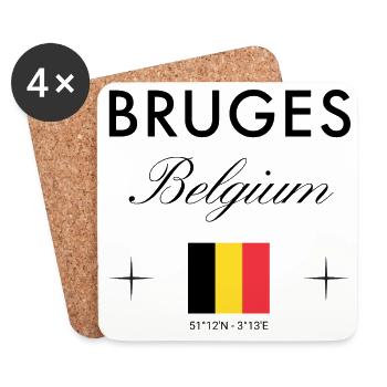 Brügge Belgien Koordinaten Reise Souvenir - Untersetzer (4er-Set) - Weiß - Vorne