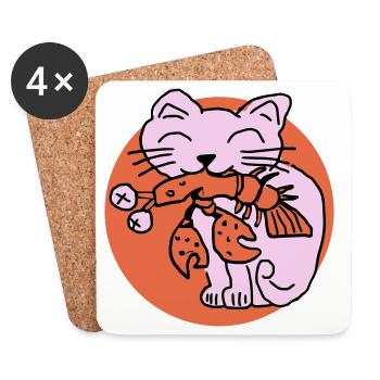 Katze frisst Krebs auf - Untersetzer (4er-Set) - Weiß - Vorne