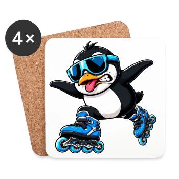 Cool Penguin Inline Skater Funny Comic - Coasters (set of 4) - white - Front