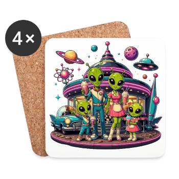 Alien Familie im Space-Diner - Untersetzer (4er-Set) - Weiß - Vorne