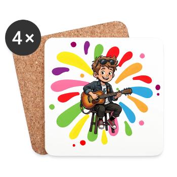 Gitarrenjunge vor bunten Farbkleksen - Untersetzer (4er-Set) - Weiß - Vorne
