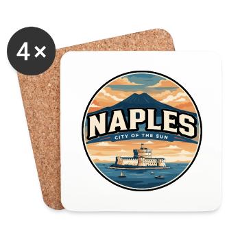 Insigne rétro du mont Vésuve de Naples - Dessous de verre (lot de 4) - blanc - Devant