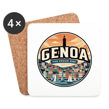 Badge de voyage rétro Genoa Porto Antico - Dessous de verre (lot de 4) - blanc - Devant