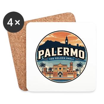 Badge de voyage rétro de la cathédrale de Palerme - Dessous de verre (lot de 4) - blanc - Devant