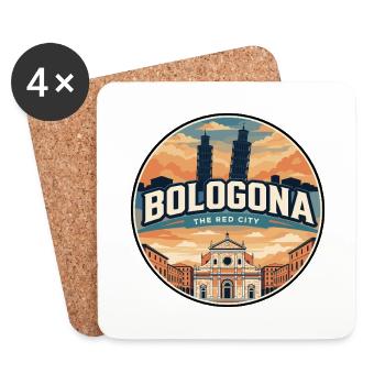 Insigne rétro de la Piazza Maggiore de Bologne - Dessous de verre (lot de 4) - blanc - Devant