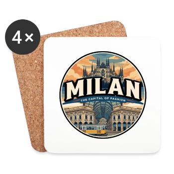 Retro Milan Duomo Straßenbahn-Reiseabzeichen - Untersetzer (4er-Set) - Weiß - Vorne