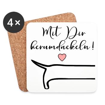Freundschaft Herumdackeln Dackel - Untersetzer (4er-Set) - Weiß - Vorne