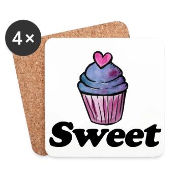 Cœur de cupcake aquarelle pastel - Dessous de verre (lot de 4) - blanc - Devant
