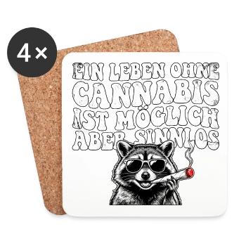 Lustiges Cannabis Waschbär Design - Untersetzer (4er-Set) - Weiß - Vorne