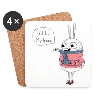 Süßer Hase Hello My Friend Cartoon - Untersetzer (4er-Set) - Weiß - Vorne