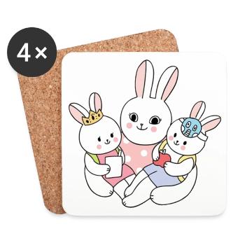 Süße Hasenfamilie mit Kindern Cartoon - Untersetzer (4er-Set) - Weiß - Vorne