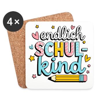 Endlich Schulkind – bunter Schulstart - Untersetzer (4er-Set) - Weiß - Vorne