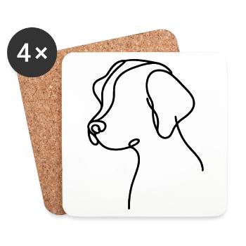 Croquis de chien aux oreilles tombantes – motif d’animal mignon - Dessous de verre (lot de 4) - blanc - Devant