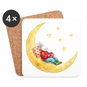Hase auf dem Mond mit Kakao - Untersetzer (4er-Set) - Weiß - Vorne