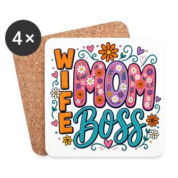 Wife Mom Chefin - Blumen-Design für Mama & Ehefrau - Untersetzer (4er-Set) - Weiß - Vorne