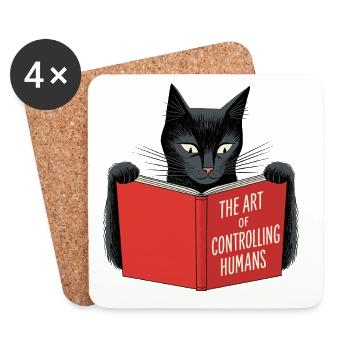 Schwarze Katze liest rotes Buch - Untersetzer (4er-Set) - Weiß - Vorne