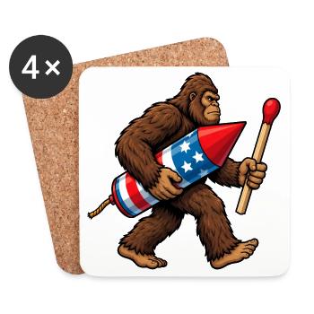 Bigfoot-Feuerwerkskörper zum 4. Juli für Männer - Untersetzer (4er-Set) - Weiß - Vorne