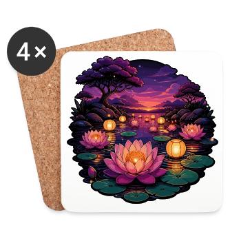 Lotus-Lichter am Abend - Untersetzer (4er-Set) - Weiß - Vorne