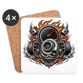 Flammen-Turbo-Motor-Emblem - Untersetzer (4er-Set) - Weiß - Vorne