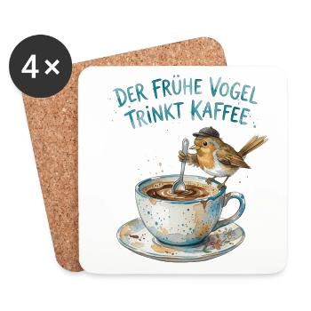 Der frühe Vogel trinkt Kaffee - Untersetzer (4er-Set) - Weiß - Vorne