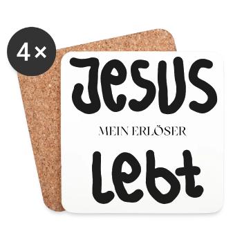 Jesus lebt – Mein Erlöser - Untersetzer (4er-Set) - Weiß - Vorne