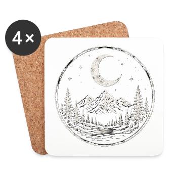Minimalistischer Bergsee Mond Retro - Untersetzer (4er-Set) - Weiß - Vorne