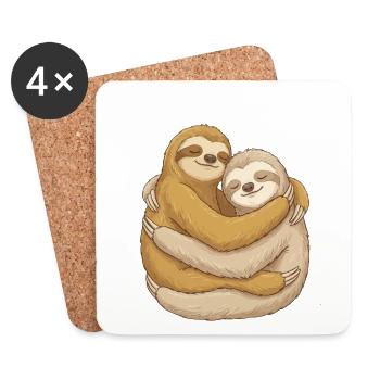 Cute Lazy Couple Love Cuddles - Coasters (set of 4) - white - Front