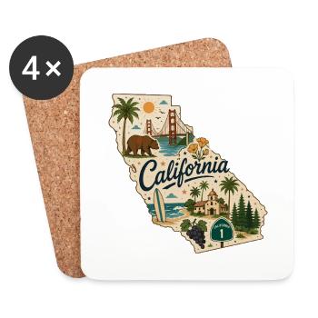 California Vintage State Travel Aufkleber - Untersetzer (4er-Set) - Weiß - Vorne