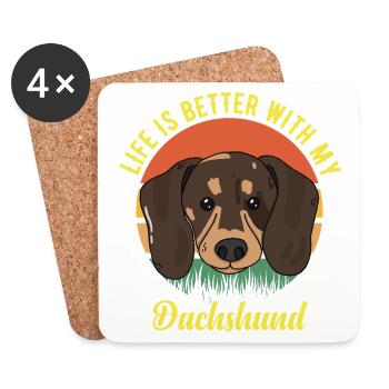 Dackel Wursthund Lilfe besser mit Dackel - Untersetzer (4er-Set) - Weiß - Vorne