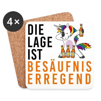 Die Lage ist besäufniserregend, Einhorn, Bier, JGA - Untersetzer (4er-Set) - Weiß - Vorne