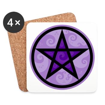 Pentakel - Pentagramm im Kreis mit lila Schnörkeln - Untersetzer (4er-Set) - Weiß - Vorne
