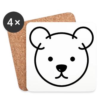 Bärenkopf One Line – minimalistisches Logo Motiv - Untersetzer (4er-Set) - Weiß - Vorne