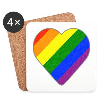 Herz mit Regenbogenstreifen - Untersetzer (4er-Set) - Weiß - Vorne