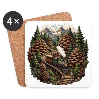 Locomotive à vapeur ferroviaire forestière dans la forêt montagneuse - Dessous de verre (lot de 4) - blanc - Devant