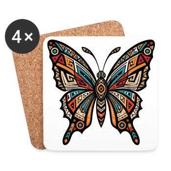 Geometric Tribal Butterfly - Coasters (set of 4) - white - Front