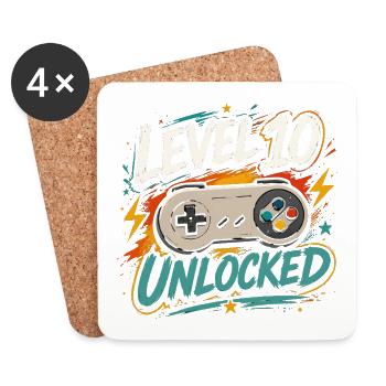 Level 10 freigeschaltetes 10-Jahres-Jubiläums-D-Geschenk - Untersetzer (4er-Set) - Weiß - Vorne