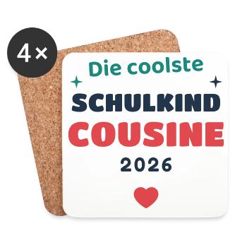 Einschulung 2026 Cousine - Schulkind Geschenk Schu - Untersetzer (4er-Set) - Weiß - Vorne