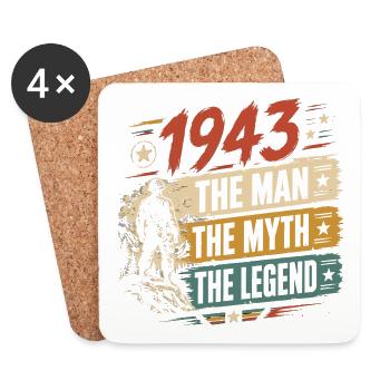 Geburtstag, geboren 1943 – Mannmythos – Legende - Untersetzer (4er-Set) - Weiß - Vorne