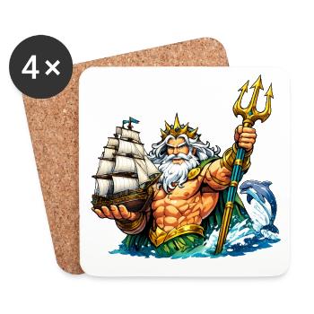 Neptun mit Seegelschiff - Untersetzer (4er-Set) - Weiß - Vorne
