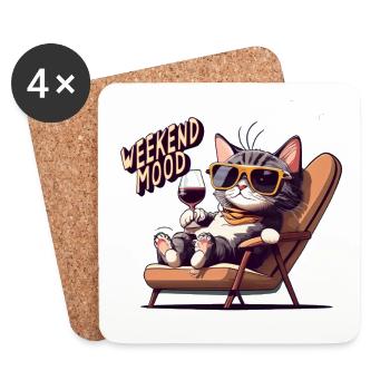 Süßes Katzen-Wochenend-Stimmungs-Katzenliebhaber-Shirt - Untersetzer (4er-Set) - Weiß - Vorne