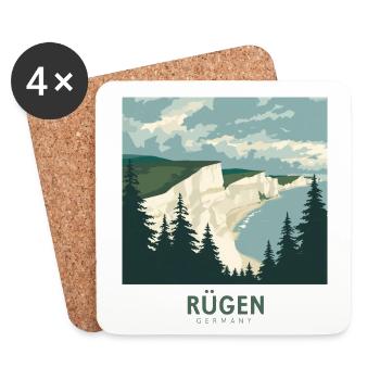 Rügen Germany | Vintage Coastal Poster - Untersetzer (4er-Set) - Weiß - Vorne
