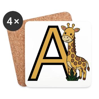 Giraffe mit Buchstabe A - Untersetzer (4er-Set) - Weiß - Vorne