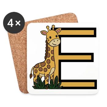 Giraffe mit Buchstabe E - Untersetzer (4er-Set) - Weiß - Vorne